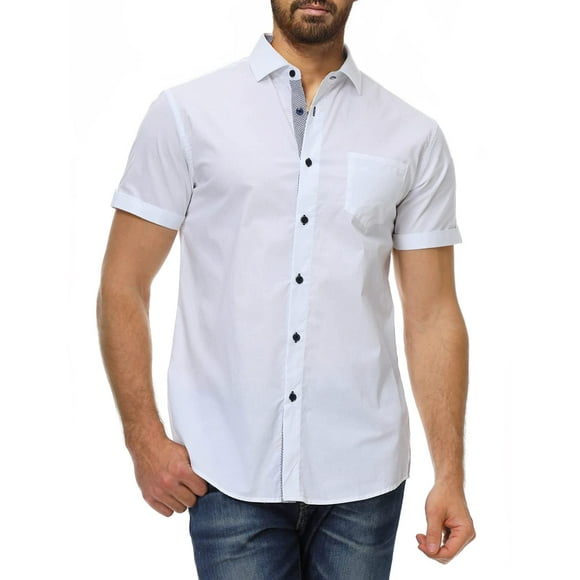 Alex Vando Mens Dress Shirts Casual Regular Fit Short Sleeve Men Button Down Shirt,White,X Large