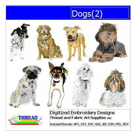 Dogs(2) Embroidery Designs - All Popular Formats Included - Loaded on USB Stick