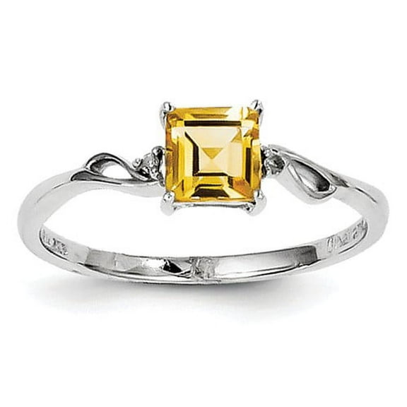 Primal Silver Sterling Silver Rhodium-plated Diamond and Citrine Square Ring