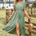 thumbnail image 4 of Robes Maxi pour Femmes Robe pour Femmes de Couleur Unie Mode Décontractée Printemps et Été à Manches Courtes Robe à Col en V Robe à Manches Courtes en Liquidation, 4 of 8
