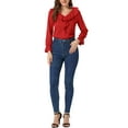 thumbnail image 2 of INSPIRE CHIC Women's Ruffle Blouse Wear-to-Work Elegant V Neck Long Sleeve Dressy Top XS Red, 2 of 6