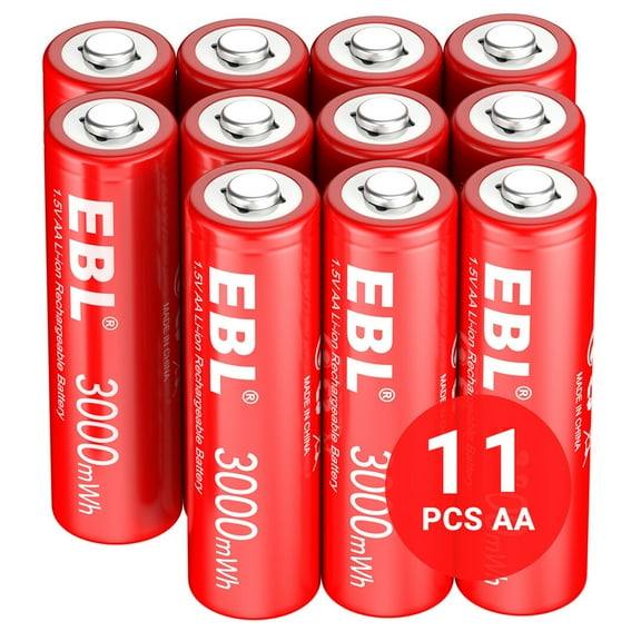EBL AA Lithium Batteries, 1.5V 3000mAh Rechargeable AA Batteries Double A Battery 11 Pack
