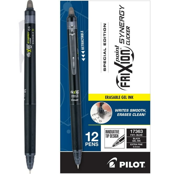 Pilot 17363 FriXion Synergy Clicker 0.5 mm Retractable Erasable Gel Pen - Black (1-Dozen)
