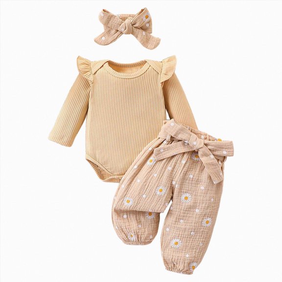 Caqnni 12-18 Months Baby Girls Clothes Girls 2PCS Fall Winter Outfits Toddler Girls Long Sleeve Top Overall Pants Set A111-Beige
