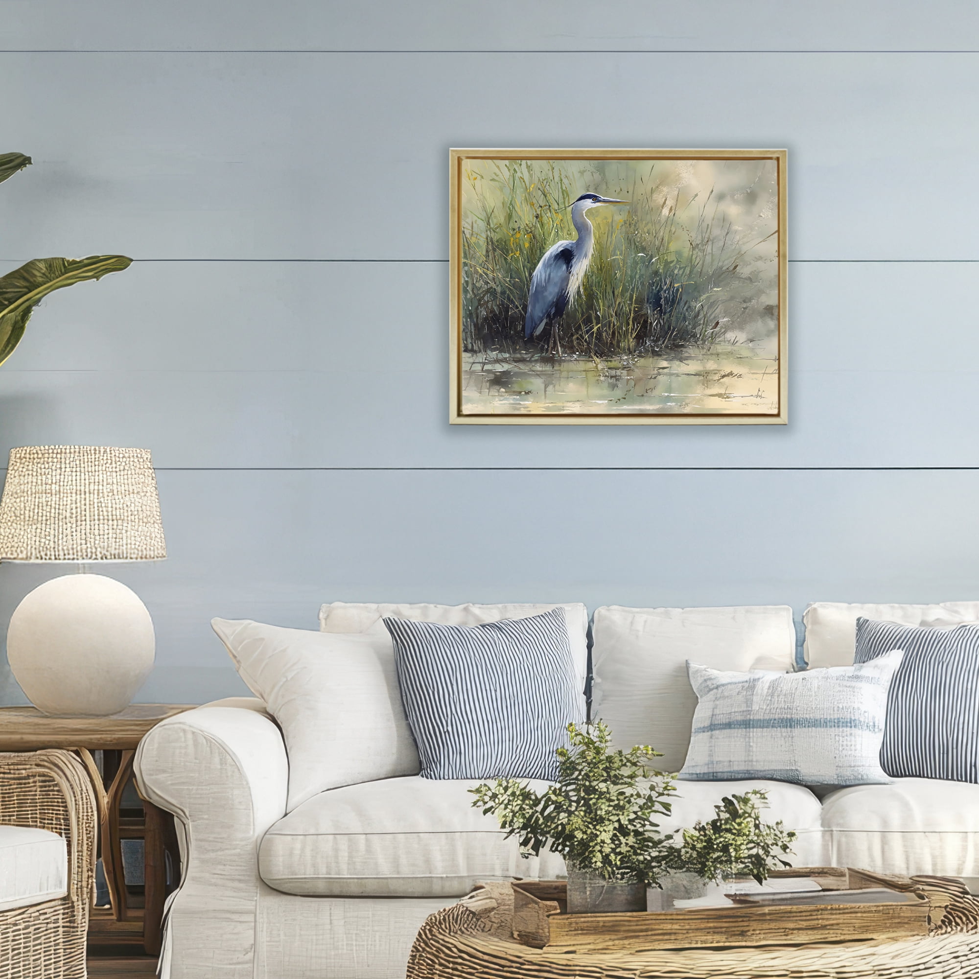 Stupell Industries Heron In The Grass Gold Framed Floater Canvas Wall Art, design by Franklyn Gregory