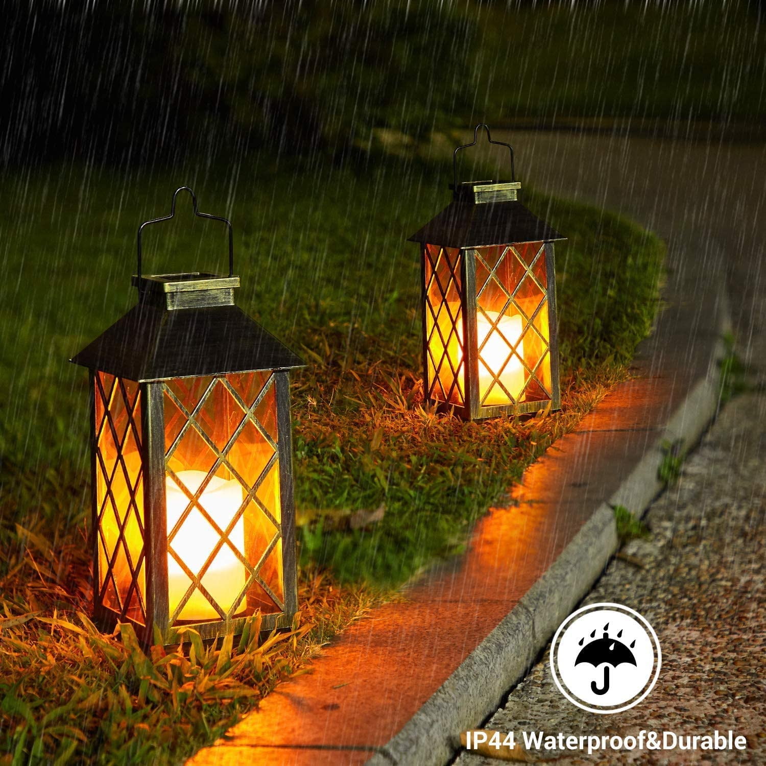 2 Pack Garden Solar Powered LED Candle Table Lantern Hanging Light Outdoor Lamps 