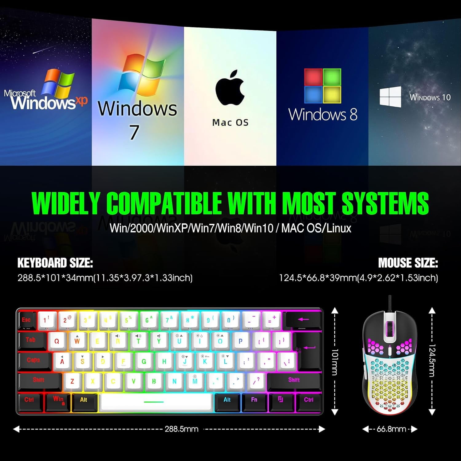 60% Wired RGB Gaming Keyboard and Mouse Combo, 14 Mode of Backlight, 6400 DPI Gaming Mouse, Mini Keyboard with Membrane Switch Comfort Use Budget Typing for PC Computer Laptop (White)