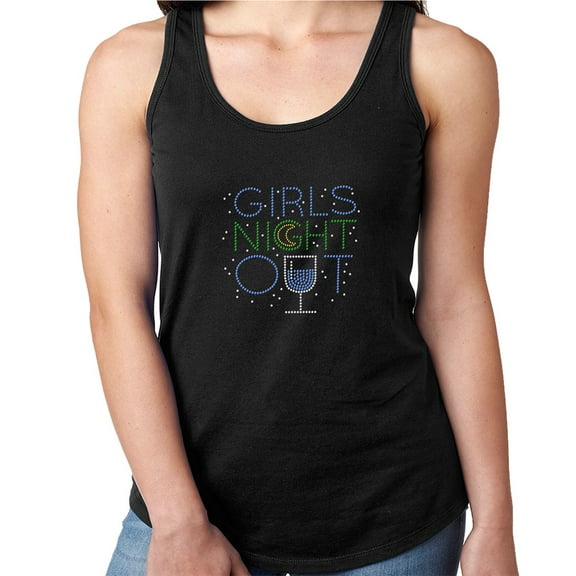 Womens T-Shirt Rhinestone Bling Black Tee Girls Night Out Moon Wine Tank Racer Back Large