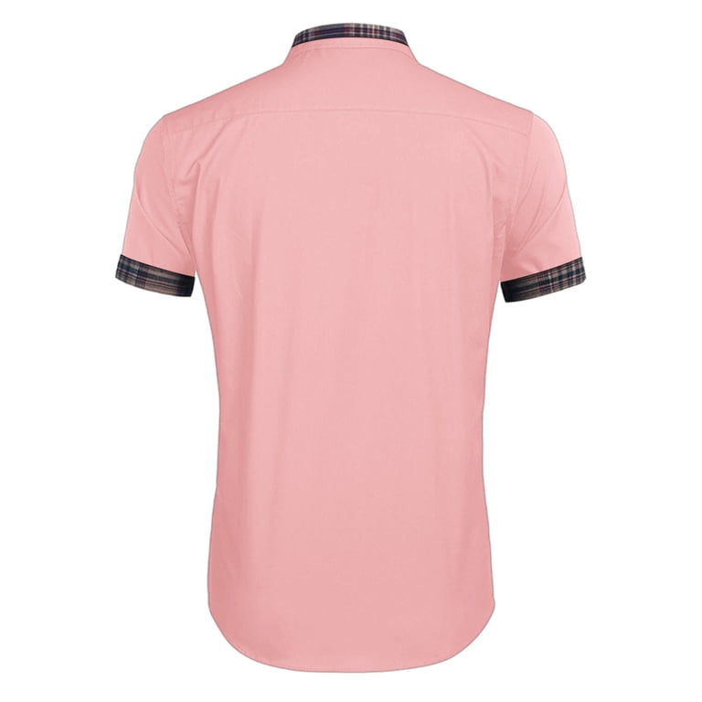 light pink mens dress shirt short sleeve Hinvhai Mens Dress Shirts Short Sleeve Regular Fit Casual Button Down Shirt Inner Contrast Business formal Pocket Shirt Pink, Men's, Size: XL