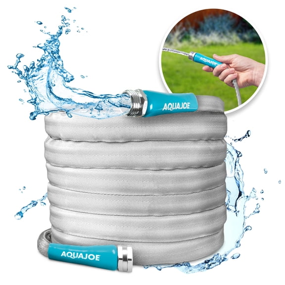 Aqua Joe Xtreme Fiberjacket 50ft Garden Hose, Metal Fittings, 1/2-inch Diameter