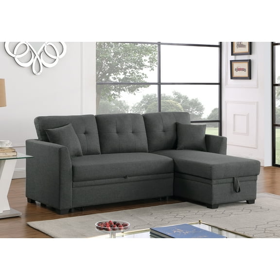 Tatum Stylish Dark Grey Sleeper Sofa with Pull-Out Easy to Convert Hidden Space Saving Bed for Apartments, Vacation Homes, Living Rooms, Guests