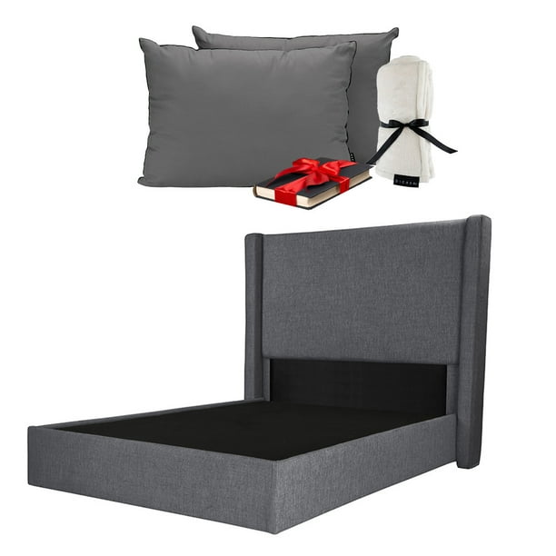 Recámara Planx Gris Carbón con Cabecera + Base Cama Matrimonial + Almohada 2Pack + Frazada