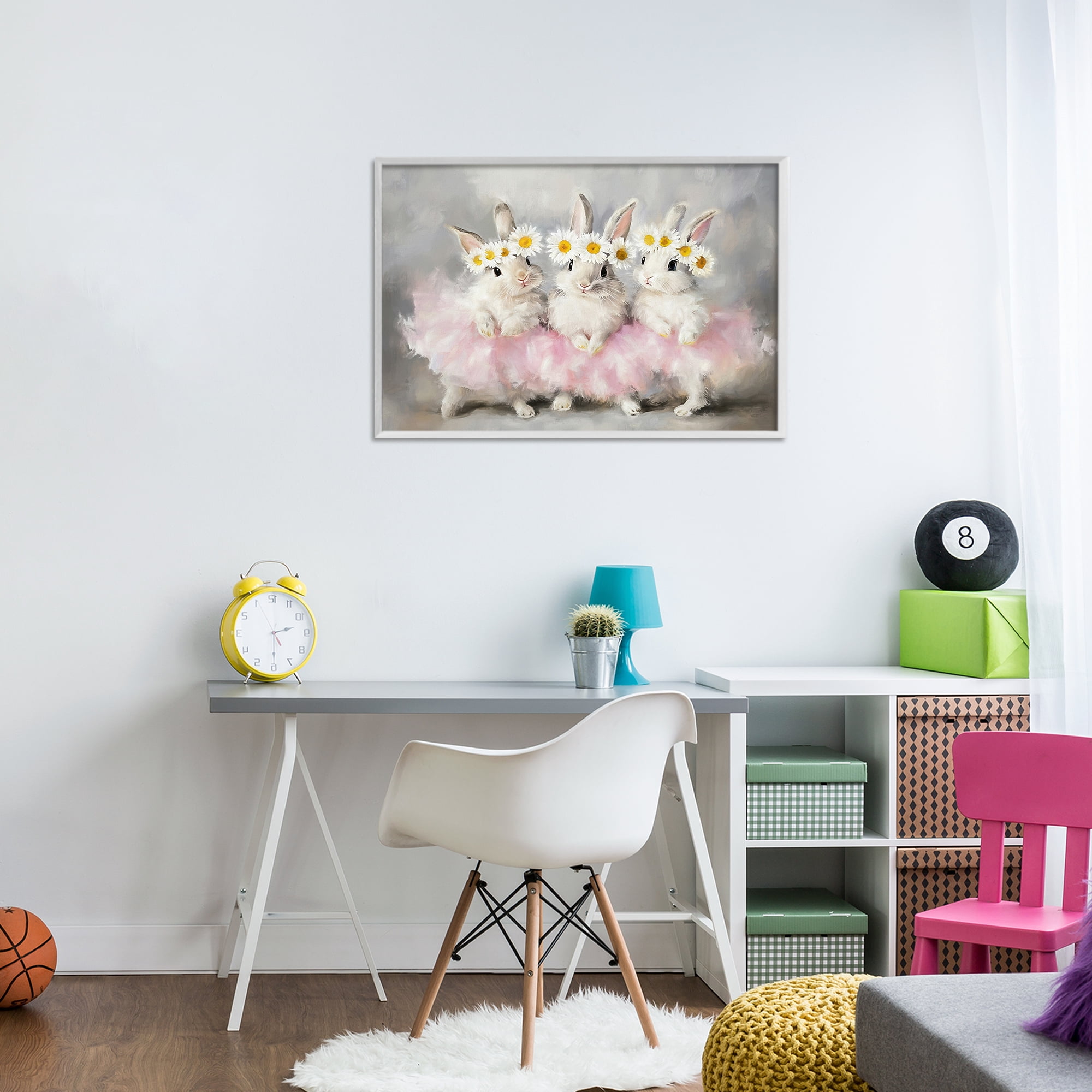 Stupell Industries Dancing Bunnies in Tutus White Framed Giclee Art, design by Tina LeCour