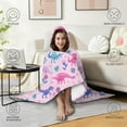 thumbnail image 4 of Wearable Blanket,Pink Dinosaurs Flowers Leaves Pattern Hooded Wearable Flannel Blanket for Adults & Teens with Buckle,Winter Poncho Shawl Wrap Cape,50"x60", 4 of 5