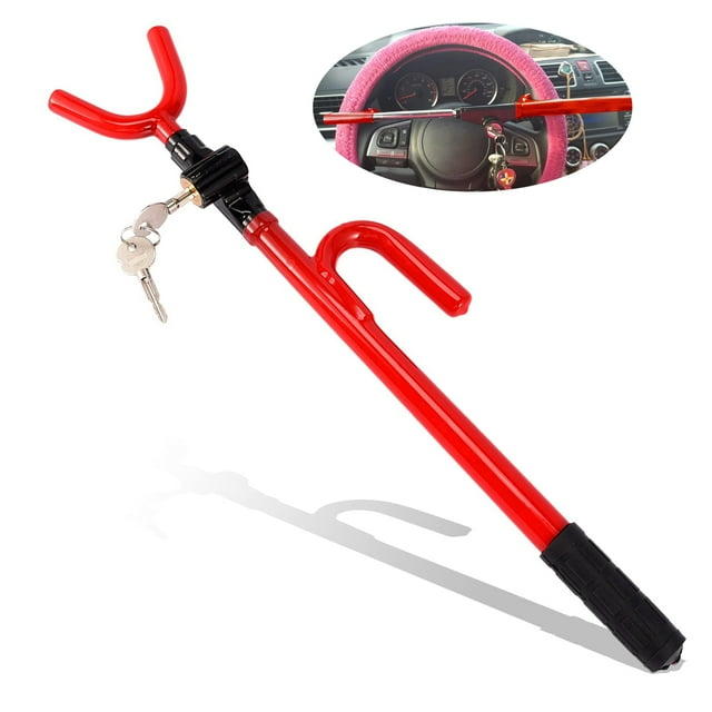 Verrou de Volant de Véhicule, Verrou de Sécurité Antivol avec Longueur Réglable, Adapté pour Voitures, Camions, Vans et SUV (Rouge)