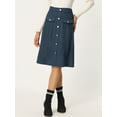 thumbnail image 4 of Unique Bargains Women's Suede Button Front Pockets Decor A-Line Skirts M Dark Blue, 4 of 6