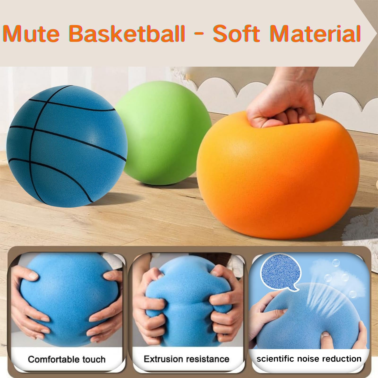 MODANU 9.4 inch Silent Basketball, 2025 Upgrade Quiet Basketball Indoor, Foam Indoor Dribbling Training Ball, Uncoated High-Density, Mute High-Resilience Safe Soft Lightweight