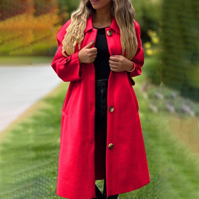LOVZFMLL Jackets for Women's And Winter Casual Button Long Solid Color Woolen Coat Jacket