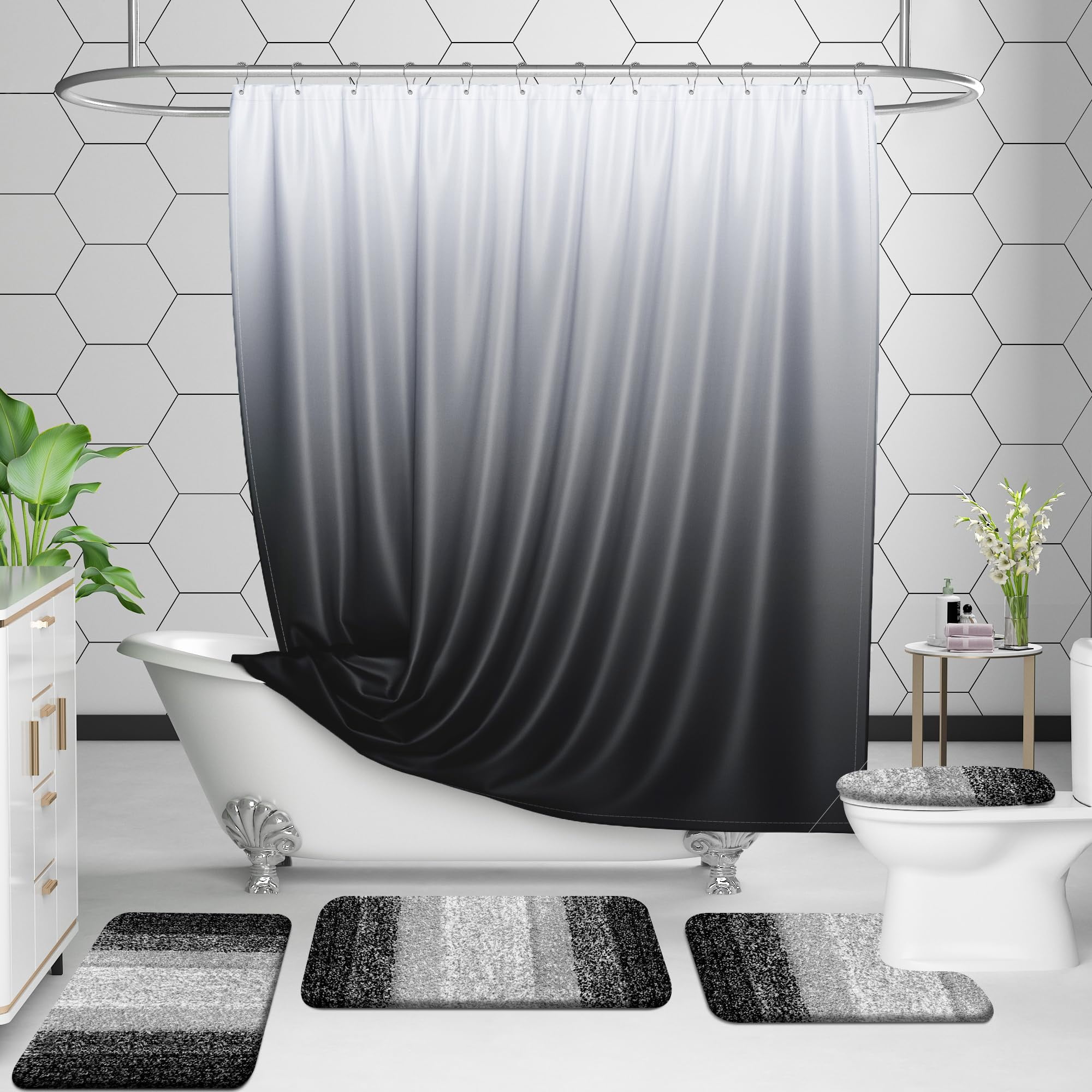 Buganda Bathroom Rugs Sets 2 Pieces, Soft Absorbent Microfiber Bath Mats, Non-Slip Machine Washable Bath Carpets (30"x20"+24"x16", Black)