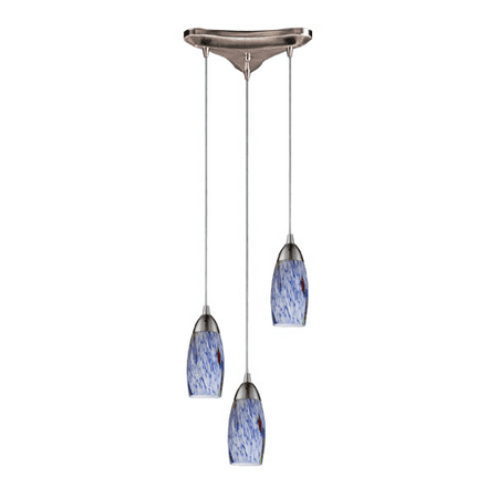 

Pendants 3 Light With Satin Nickel Starburst Blue Glass 10 inch 180 Watts - World of Lamp