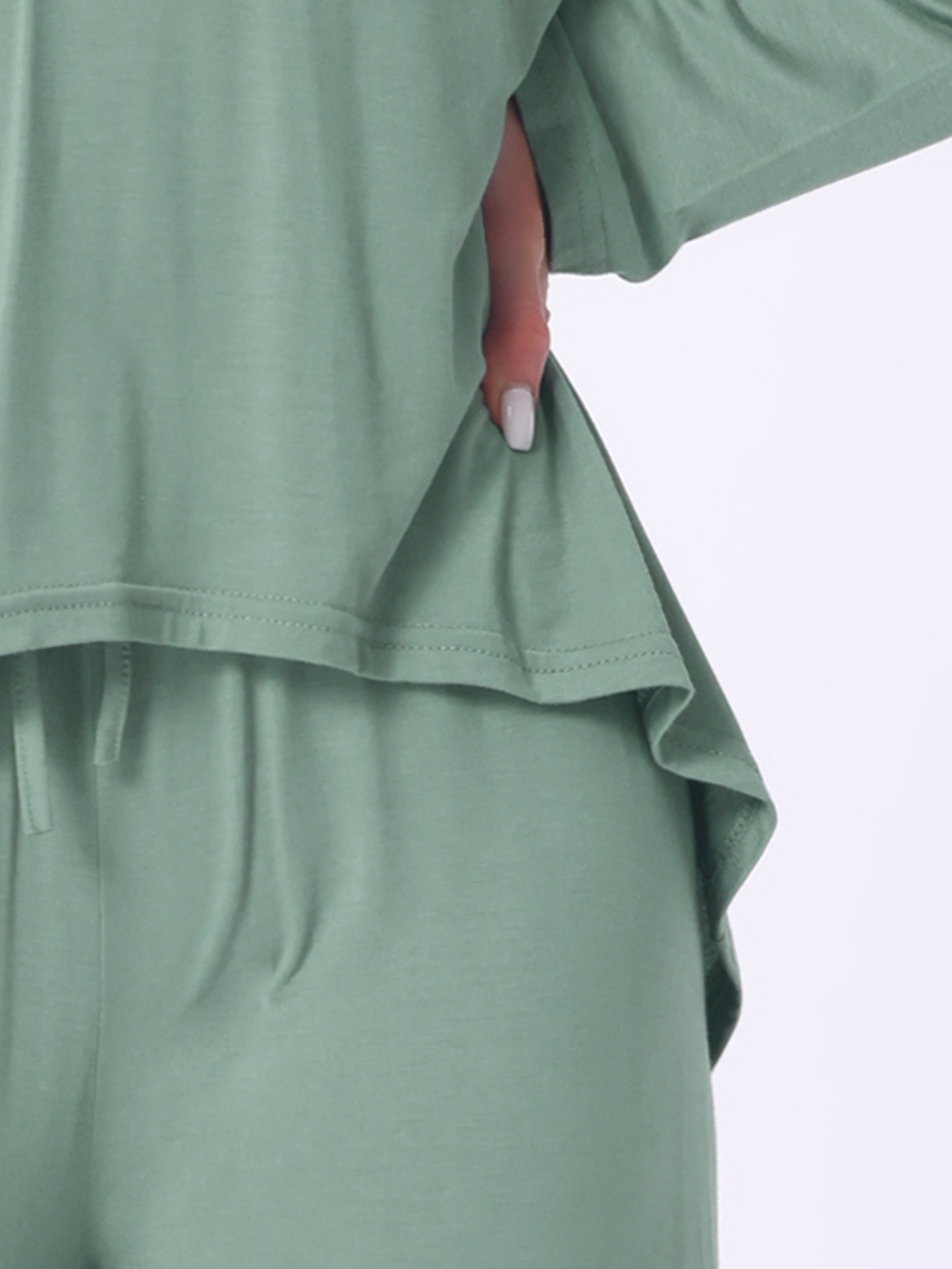 DARING DIVA Women's High Low Shirt and Wide-leg Pants Lounge Sets S Green
