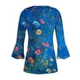 thumbnail image 5 of YUGYXL Womens Trendy 3/4 Bell Sleeve Blouses Casual Ruffled Floral Tunics Comfy Button V-Neck Henley Shirts Summer Pleated Swing Tops C Multicolor M, 5 of 5
