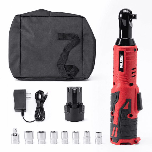 BALKONI Cordless Electric Power Ratchet Wrench Set, 3/8" Drive Size, 12V, 2.0 Ah Battery, 40 Ft-lbs Electric Ratchet with 7 Sockets