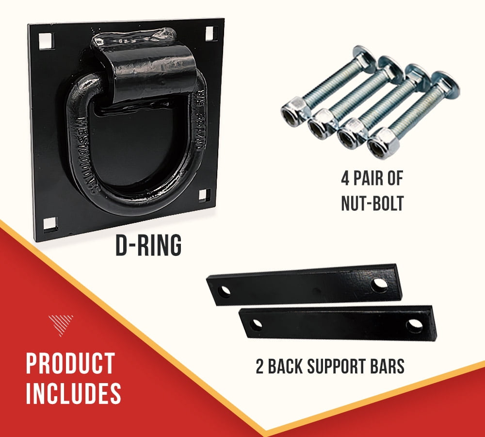 2 Pack 5/8" Heavy Duty Bolt-On Forged D Ring for Trailers Trucks, Cargo Tie Downs - 18,000 Lbs Breaking Strength Black Powder Coated Steel