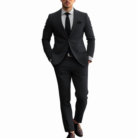 i·FineLong Slim-Fit Double-Button Business Office Wedding Casual Occasions Suit Set, Two-Piece, Men's