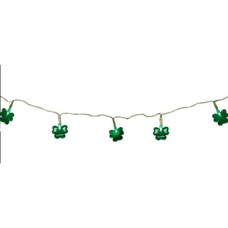 Set of 20 Green LED Mini St Patrick's Day Shamrock Christmas Lights with Timer - Clear Wire