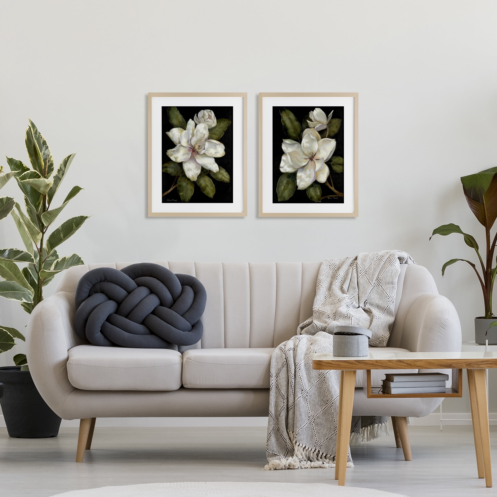 Stupell Industries Magnolia Buds & Blooms 2 Piece Birch Framed Print Under Glass Set, design by Nan