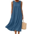 thumbnail image 3 of MaFYtyTPR Summer Denim Tank Dress for Women Trendy Solid Color Crew Neck Loose Casual Sleeveless Dresses With Pocket Sky Blue S, 3 of 7