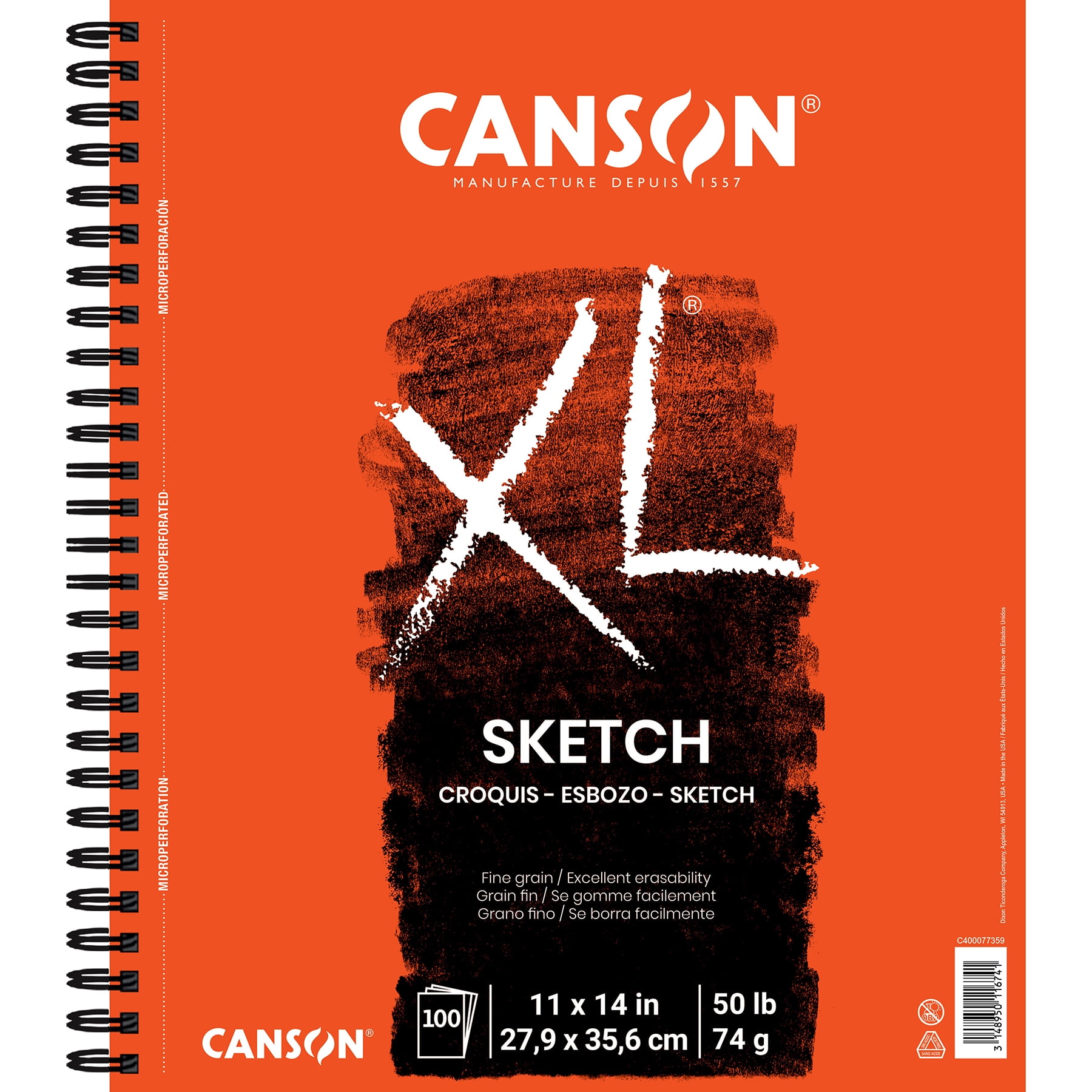 Canson XL Series Sketch Pad, Side Wire Binding, 100 Sheet, 11x14 inch, Pack of 2