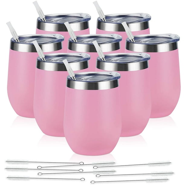 Gingprous 8 Pack 12 oz Stainless Steel Wine Tumblers with Lids Straws