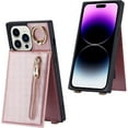 thumbnail image 5 of iPhone 14 Pro Max Case with Card Holder for Women,Crossbody Wallet Case for iPhone 14 Pro Max with Strap,[Ring Holder Kickstand] Lanyard Leather PU Magnetic Clasp Zipper Purse,6.7" Pink, 5 of 14