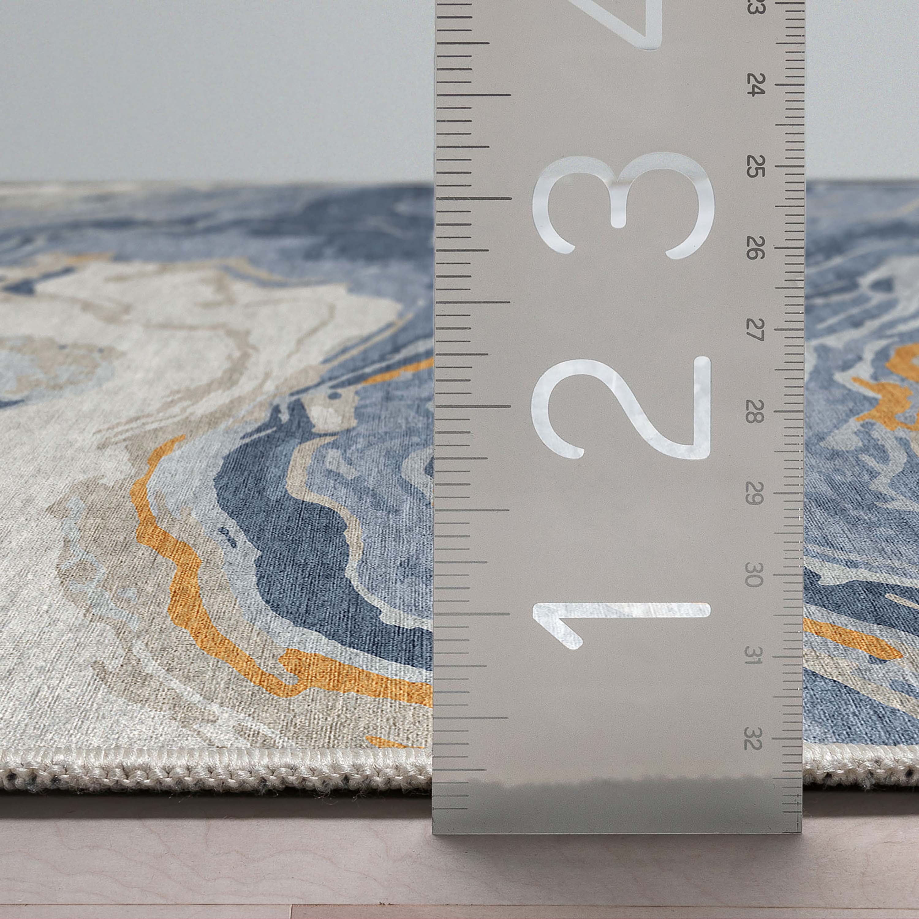 Well Woven Abstract Harmony Modern Stripes Pattern Blue Gold Flat-Weave Easy to Clean 3'3" x 5' Area Rug