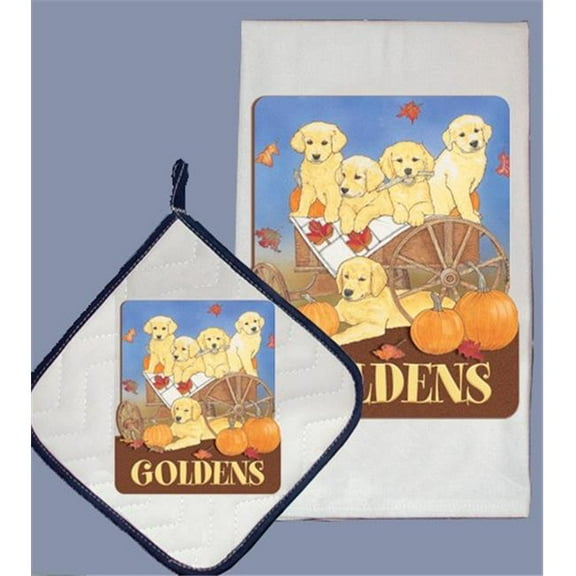 Pipsqueak Productions DP900 Golden Retriever Dish Towel And Pot Holder Set