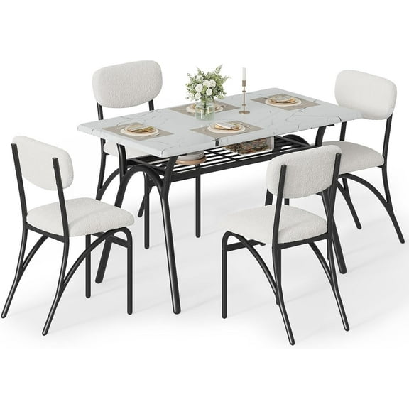 Huisuilinss Dining Table Set for 4, Modern Kitchen Table and Chairs for 4 with Upholstered Chairs, 5 Piece Rectangular Kitchen Table Set, Dining Room Table Set for Small Space, Apartment
