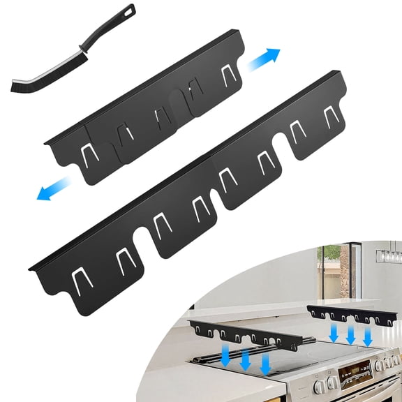 Stove Gap Covers, Stainless Steel Stove Counter Gap Cover, Adjustable Length 13.8" to 27.6", Stove Gap Filler, Heat Resistant and Easy Clean, Includes Black Cleaning Brush
