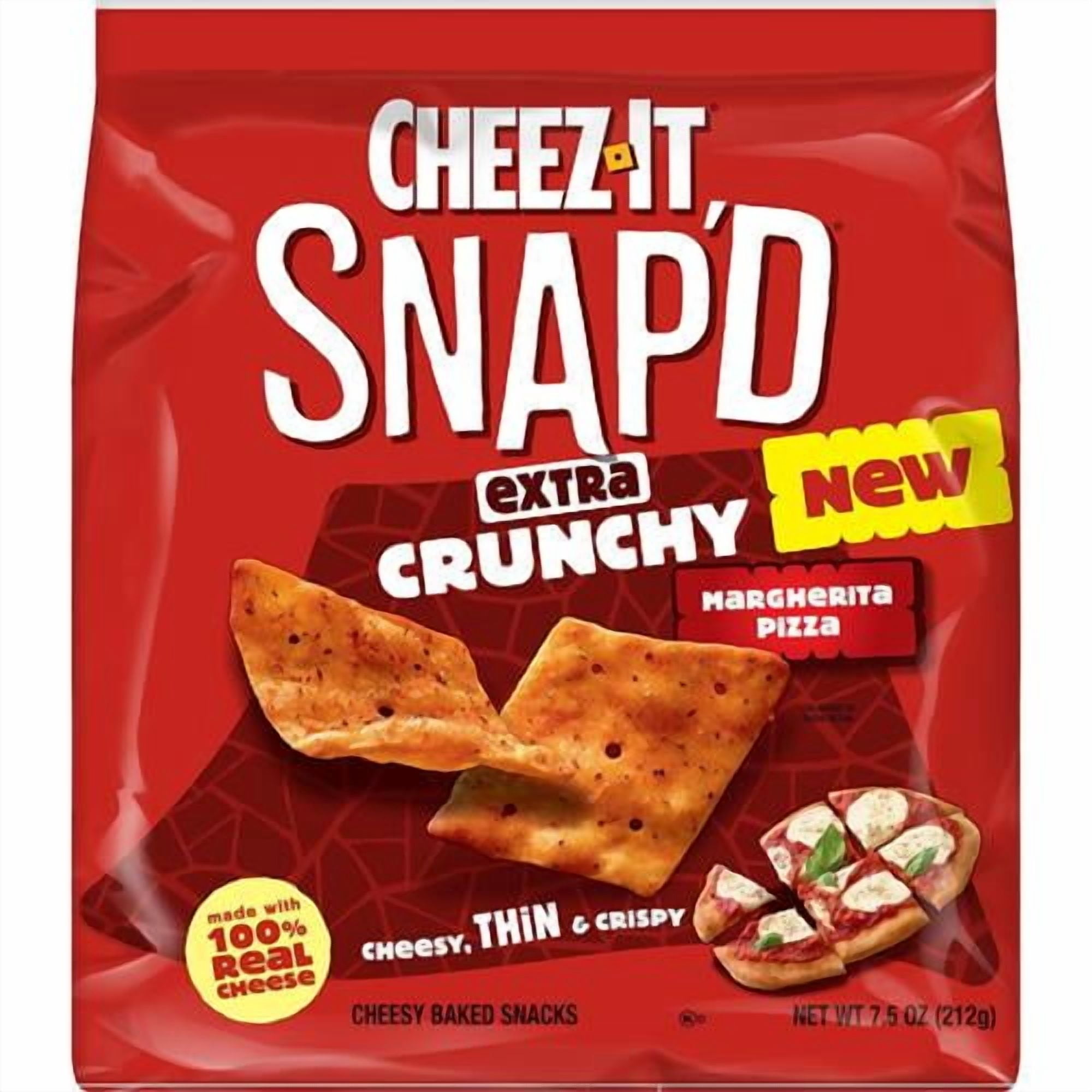 Cheez-It Snapd Cheesy Baked Snacks, Thin Crisps, Lunch Snacks, Extra Crunchy Margherita Pizza, 7.5Oz Bag (1 Bag) - Pack of 2