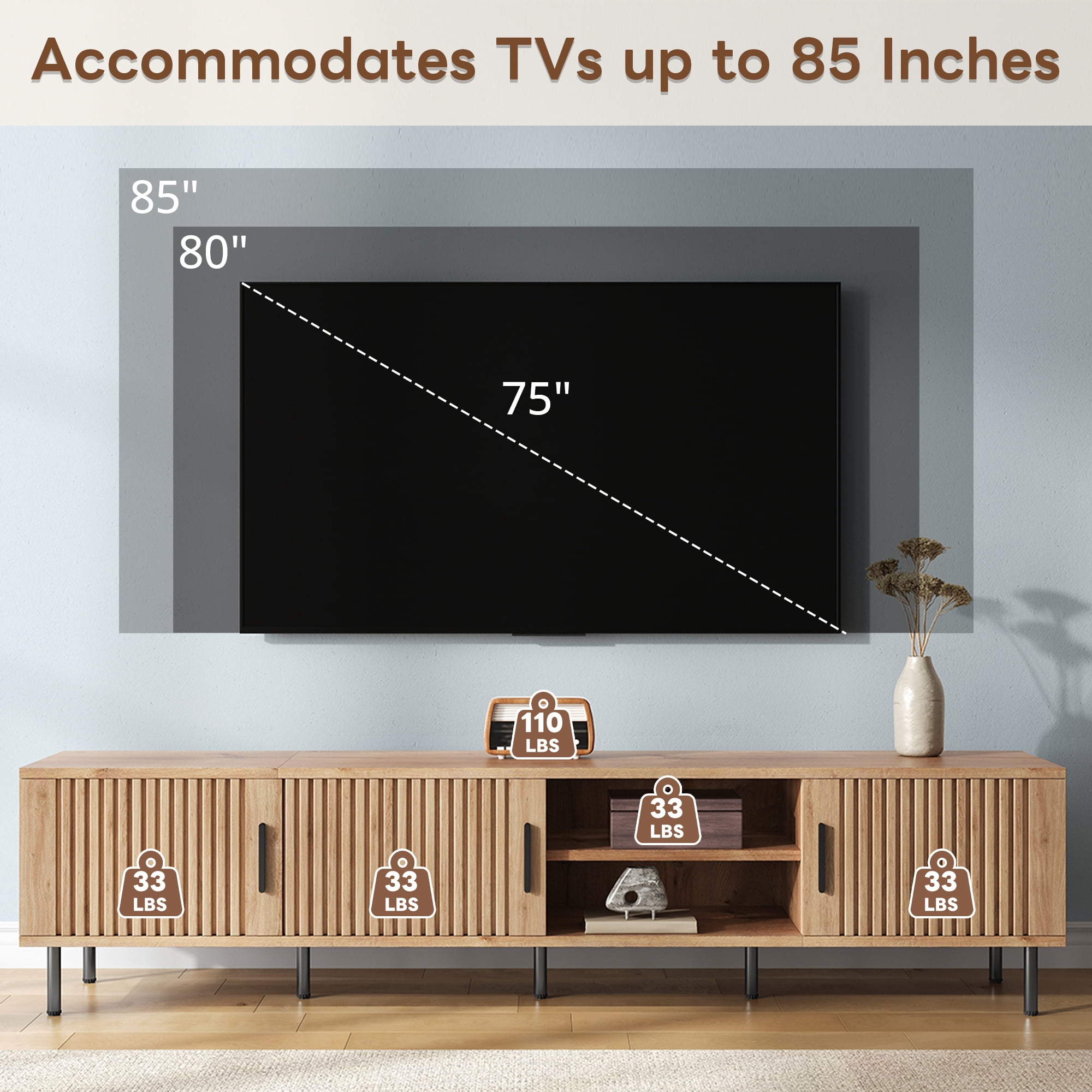 78in TV Stand for TVs up to 85", Entertainment Center with Closed Storage & Cable Management, Soft-Closing Hinges, Sturdy Iron Legs for Living Room