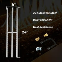 24" x 6" Rectangular Gas Fire Pit and Fireplace H-Burner with 3 Pipes - 304 Stainless Steel - for Indoor & Outdoor Use