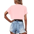 thumbnail image 5 of Langwyqu Summer Women Solid Color Casual Crop Tops Short Sleeve Crewneck T-Shirts, 5 of 5