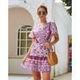 thumbnail image 3 of Fortune Femmes Bohemia Robe d'Été Robe de Plage à Manches Courtes Profonde V-Cou en Vrac Robe Florale, 3 of 3