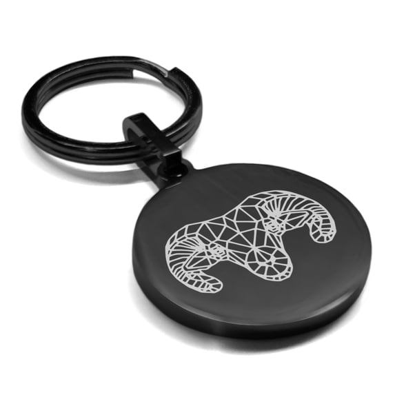 Stainless Steel Geometric Polygon Ram Animal Round Medallion Keychain Circle Ring