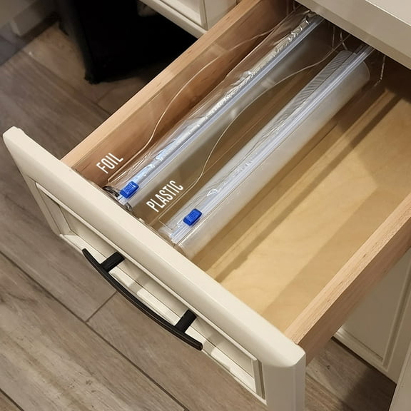 OnDisplay Luxe Acrylic 2-in-1 Customizable Plastic Wrap/Wax Paper/Aluminum Foil Dispenser for Drawer or Wall Mountable (Clear 2-in-1)