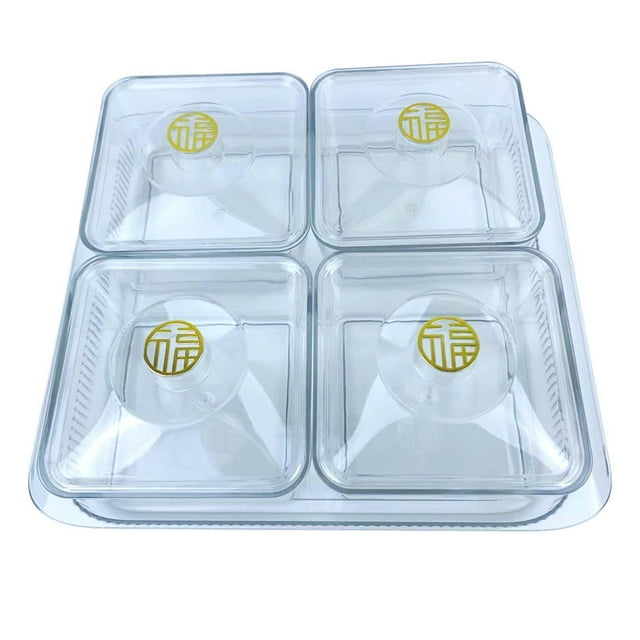 Plato de frutos secos, plato de caramelos y frutos secos con tapa, caja de almacenamiento de alimentos de lujo, bandeja para servir aperitivos, plato blanco 4 rejillas