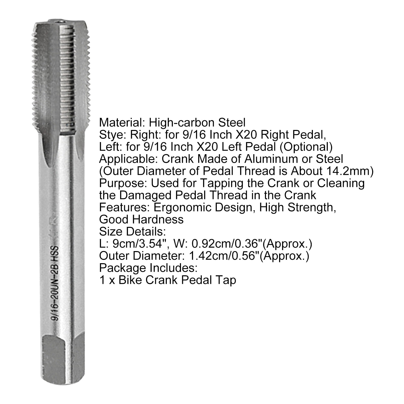 Harmtty 9cm Bike Crank Pedal Thread Tap High-Carbon Steel Drill