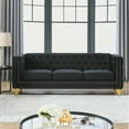 thumbnail image 3 of Newboti Furniture {Contact us for 3D modeling} Velvet Sofa for Living Room,Buttons Tufted Square Arm Couch, Modern Couch Upholstered Button and Metal Legs, Sofa Couch for Bedroom, Black Velvet 23167, 3 of 16
