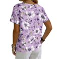 thumbnail image 6 of Vintage Floral V-Neck Tunic Tops for Women - Short Sleeve Button Detail Casual Blouse, Loose Fit Cotton-Linen Look Pullover Shirt for Summer & Vacation Purple M, 6 of 6